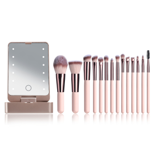 Sada štetcov na make-up so zrkadielkom, 14 ks